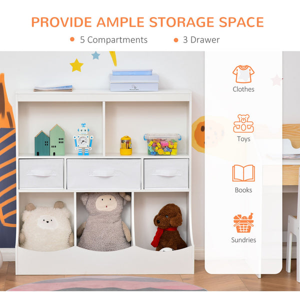 English Elm HOMCOM Kids Storage Bookcase Organizer with 8 Compartments & 3 Drawers, Stable MDF Shelf for Toys W2225P200500