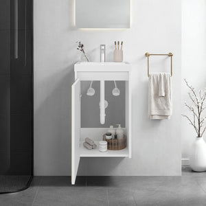 English Elm Syracuce Floating Vanity with Fluted Door Resin Sink and Shelved Storage for Small Bathrooms B070P487560
