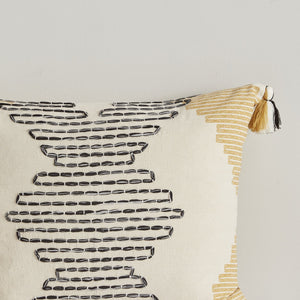 English Elm Full/Queen Arizona 3-Piece Cotton Duvet Cover Set with Yellow-Grey Geometric Print, Tassels & Ties B035129127