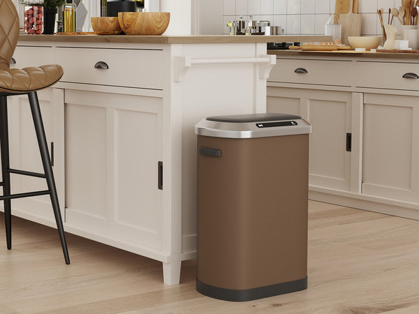 English Elm 50L Smart automatic Trash Can with Silent Slow-Close Lid, Motion Sensor, Durable 0.45mm Steel Body Brown W1550P247980
