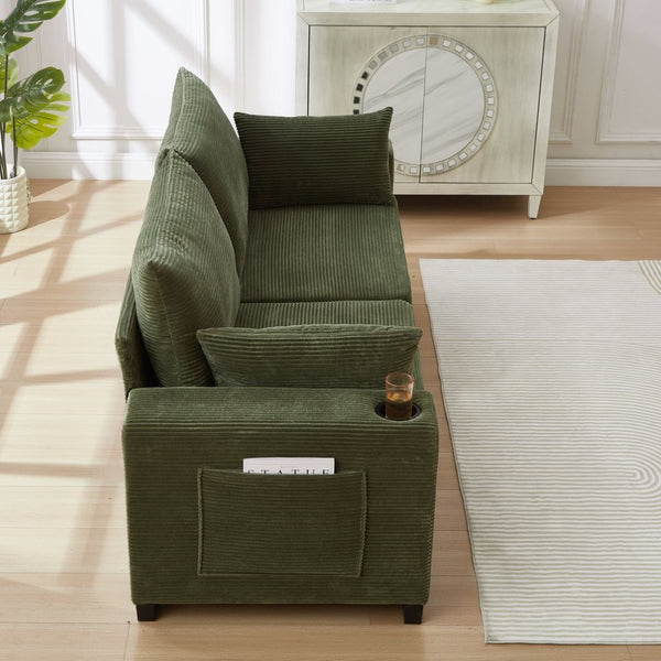 English Elm 78"corduroy Plush Three Seat Sofa with Usb Ports Cup Holders Deep Cushions Apartment Green W3705P455917