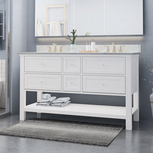 English Elm Christopher Knight Home® - 60'' 60" Double Vanity Cabinet White Wood with 4 Soft-Closing Drawers, Zinc Handles, Open Back for Plumbing (60.25"W x 21.75"D x 35.5"H) 65297.00