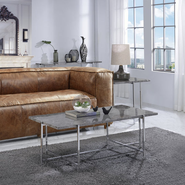 English Elm Grey Rectangle Sofa Table with Faux Marble Top and Chrome Frame — Narrow Console for Hallway, Living Room Decor, 49.5" Wide, Durable Surface B062P185680