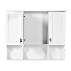 English Elm 35'' Modern Wall-Mounted Medicine Cabinet with Mirror, Hidden Storage and Open Shelves for Bath White N710P209443K