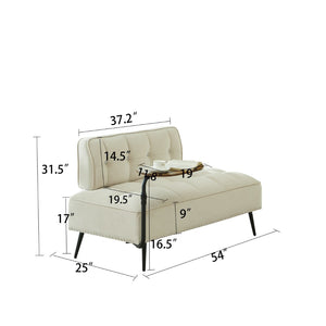 English Elm 54-inch Velvet Tufted Loveseat with Rotating Tray Table Nailhead Trim Compact Seating Beige W1359P438328