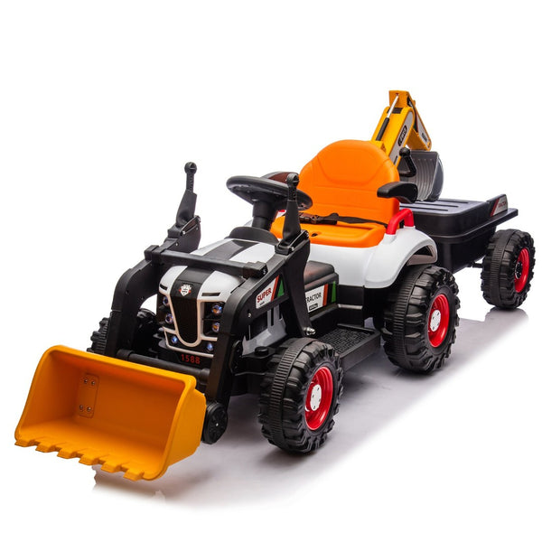English Elm 24v Kids Electric Ride on Construction Tractor Swivel Seat Remote Control Toy W1578P294833