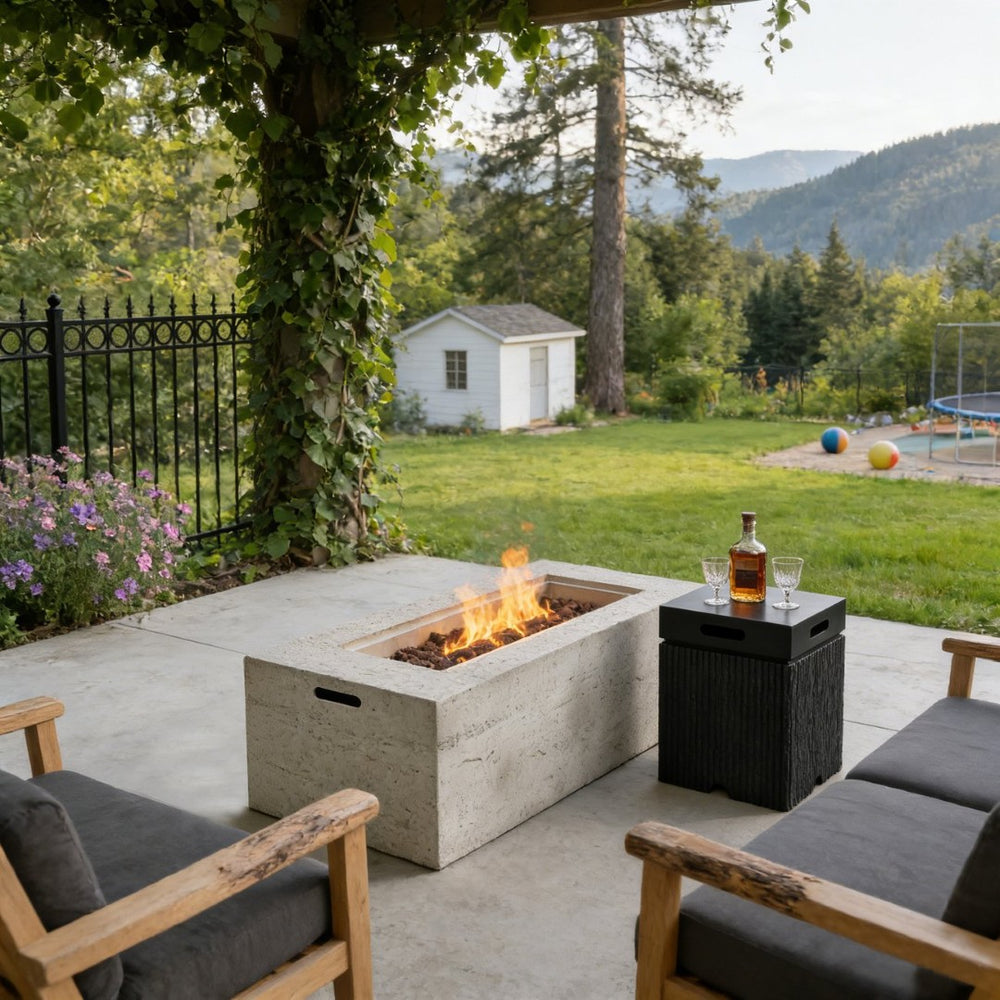 English Elm U_style Outdoor Propane Fire Pit Set Mgo Patio Entertainer with Tank Cover Table Beige,Black WY000502AAD