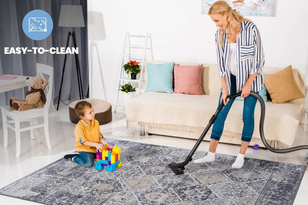 English Elm Payas Collection 8X10 Grey & Blue Traditional Area Rug - Durable, Elegant, Kid & Pet Friendly Décor B189P183563-GIGA