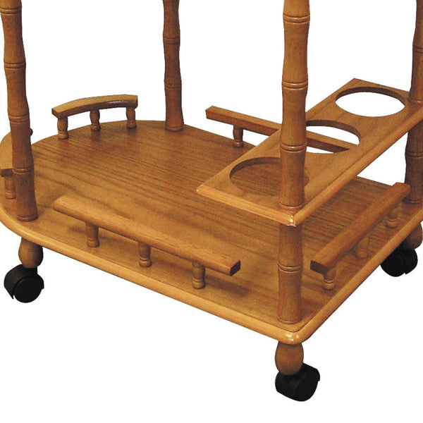 English Elm 29" Mobile 2-Tier Oak Wine Table with Locking Wheels and Kitchen Cart Storage for Entertaining B072115920