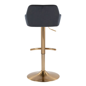 English Elm Daniella Adjustable Barstools Set Of 2 In Plush Black Velvet & Gold Metal - Stylish Swivel Design B202S00822