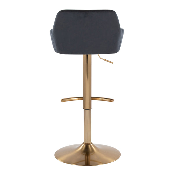 English Elm Daniella Adjustable Barstools Set Of 2 In Plush Black Velvet & Gold Metal - Stylish Swivel Design B202S00822