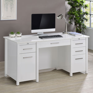 English Elm Rayna White High Gloss Lift-Top 60" Office Desk with 4 Easy-Glide Drawers & Brushed Zinc Hardware B062P351422