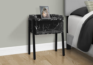 English Elm Accent 2-Tier Side Table with Black Marble-Look Tray Top, Storage Cubby & Adjustable Metal Legs, Modern B2710P219346