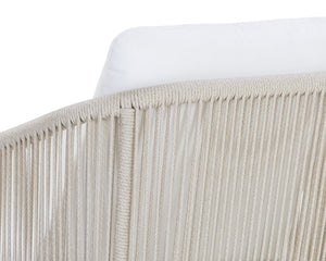 Sunpan Allariz Dining Armchair – Modern Outdoor Seating with UV-Resistant Fabric and Durable Aluminum Frame Greige / Stinson White