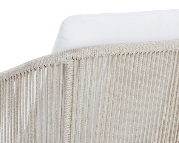 Sunpan Allariz Dining Armchair – Modern Outdoor Seating with UV-Resistant Fabric and Durable Aluminum Frame Greige / Stinson White