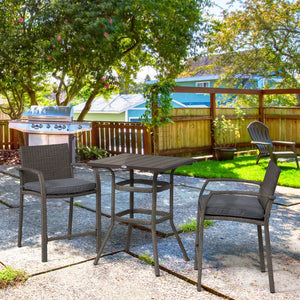 English Elm Outsunny 3-Piece Rattan Wicker Bar Set With Cushioned Stools And Wood Grain Table For Outdoor Fun W2225P217542-GIGA