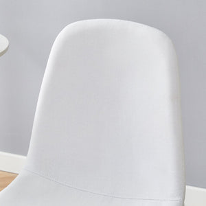 English Elm Table Set: 35" Round Transparent Glass Dining Table & 4 White Linen-Cotton Chairs With Gold Legs W1151S03701-GIGA