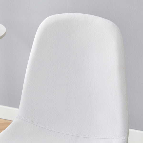 English Elm Table Set: 35" Round Transparent Glass Dining Table & 4 White Linen-Cotton Chairs With Gold Legs W1151S03701-GIGA