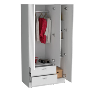 English Elm Riverside Mirrored Armoire with Three Doors, Two Drawers, Four Shelves and Hanging Rod for Wardrobe Organization White 71 L x 16.9 W x 3.9 H B070S00216