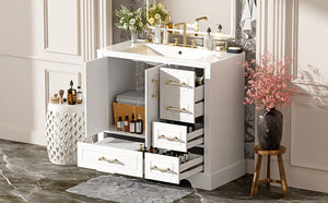English Elm 36" Traditional Bathroom Vanity with Ceramic Sink, Solid Wood Cabinet, Soft-Close Doors & Drawers White N729P251630K