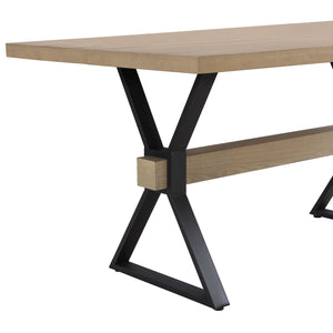 English Elm Christopher Knight Home® - X-shaped farmhouse dining table with thick 63" top, X-legs & powder-coated steel frame for six guests Natural Ash N771P256935A