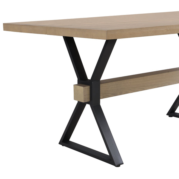 English Elm Christopher Knight Home® - X-shaped farmhouse dining table with thick 63" top, X-legs & powder-coated steel frame for six guests Natural Ash N771P256935A