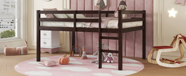 English Elm Full Rubber Wood Loft Bed Espresso — Space-Saving Full-Size Loft with Ladder, Sturdy 400 lb Capacity, Minimalist Design W504P228818