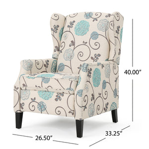 English Elm Christopher Knight Home® - Pushback Recliner Chair with Nailhead Trim and Wingback Design, Plush Fabric Comfort for Living Rooms White+Multi 60760.00