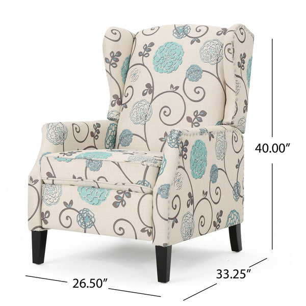 English Elm Christopher Knight Home® - Pushback Recliner Chair with Nailhead Trim and Wingback Design, Plush Fabric Comfort for Living Rooms White+Multi 60760.00