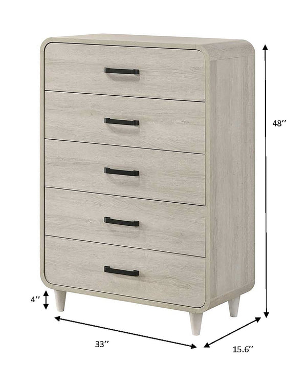 English Elm 1pc Modern Geometric Chest of Drawers with High-Gloss Finish, Sleek Hardware, Spacious Storage and Style Antique White 36 L x 18.5 W x 47 H B2741P323554