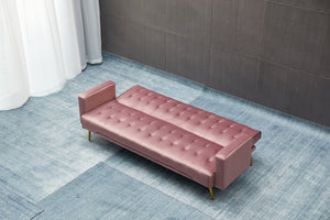 English Elm Sofa Bed Velvet Upholstered Convertible with Gold Metal Legs for Studio Spaces Rose B205P246428