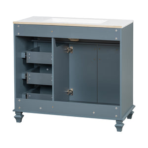 English Elm 36" Modern Bathroom Vanity with Ceramic Sink, Gold Handles, Flip-Out Drawer & Soft-Close Doors Blue Gray N725P283623C