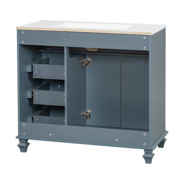 English Elm 36" Modern Bathroom Vanity with Ceramic Sink, Gold Handles, Flip-Out Drawer & Soft-Close Doors Blue Gray N725P283623C