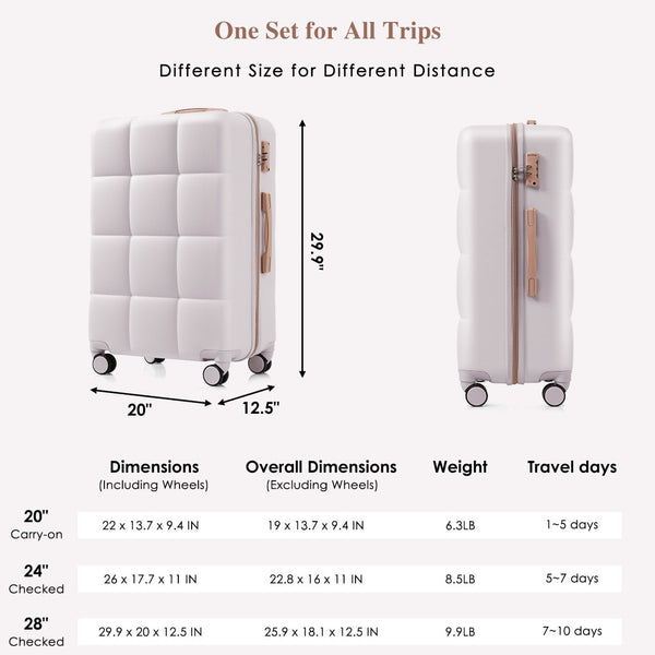 English Elm Luggage Set of 3 Abs Hard Shell Suitcases with Spinner Wheels and Built in Cup Holder Light Grey N726P296016D