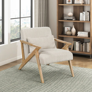 English Elm Upholstered Corduroy Accent Chair with Lumbar Pillow Rubberwood Frame Modern Sitting Room Beige B011P455639