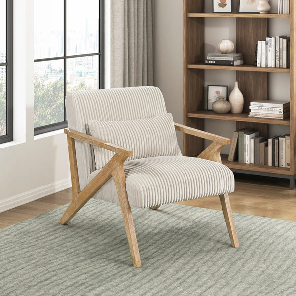 English Elm Upholstered Corduroy Accent Chair with Lumbar Pillow Rubberwood Frame Modern Sitting Room Beige B011P455639