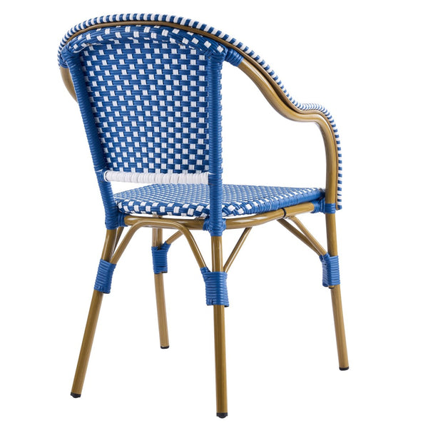 English Elm Outdoor Woven Rattan Bistro Armchairs Set of 2 Aluminum Frame Patio Cafe Seating Blue,Natural+White N768P386559N