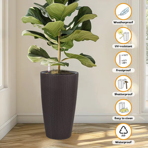 English Elm Set of 2 Faux Rattan Tall Outdoor Planters with Auto Watering and Water Level Monitor Brown W3213P325374