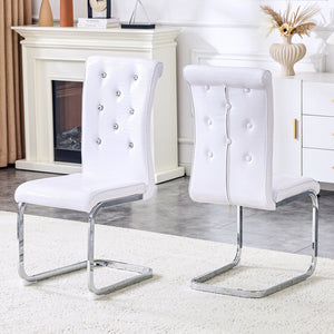 English Elm Luxury Pu Upholstered Dining Chair Set of 4 with Channel Stitching and Metal Legs White W1512P491873