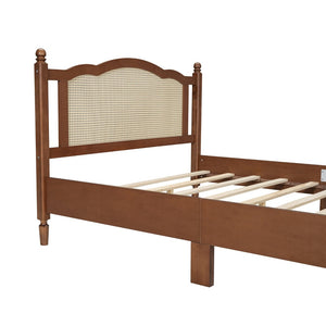 English Elm Queen Arched Rattan Headboard Platform Bed Matte Pine Frame No Box Spring Needed Walnut N733P180013D