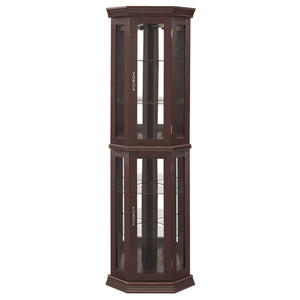 English Elm Lighted Corner Curio Cabinet - Elegant Glass Display With Adjustable Shelves & Ambient Lighting - Dark Cherry W1758P300130