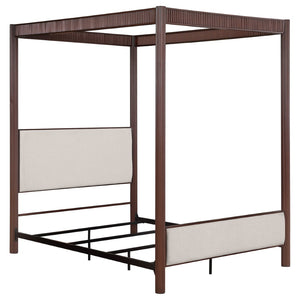 English Elm Tova Queen Canopy Bed with Upholstered Headboard in Rust Brown Metal Frame B062P451994