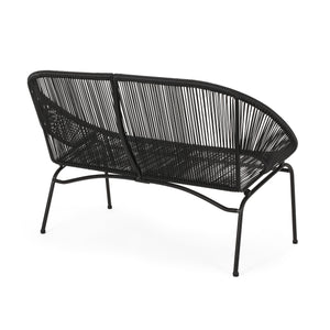 English Elm Christopher Knight Home® - CONDESSA Black Loveseat – Modern Hammock Weave Polyethylene Rattan on Matte Powder-Coated Iron Frame 67120.00BLK