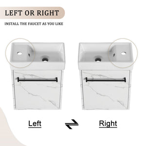 English Elm 16'' Floating Wall-Mounted Bathroom Vanity with Ceramic Basin, Soft-Close Door, Water-Resist Finish White W999P236337