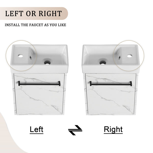 English Elm 16'' Floating Wall-Mounted Bathroom Vanity with Ceramic Basin, Soft-Close Door, Water-Resist Finish White W999P236337