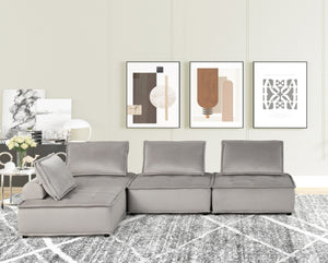 English Elm Aveline Tufted Velvet Modular Sectional Sofa with Pocket Coil Support for Living Rooms Light Gray B2749S00032