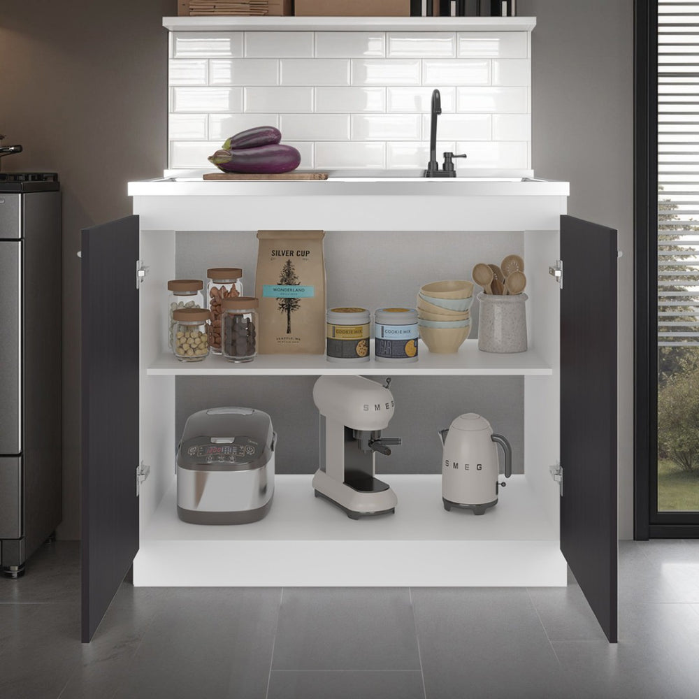English Elm Utility Sink Base Cabinet with Two Doors Shelved Storage White Oak Laundry Room B097S00262