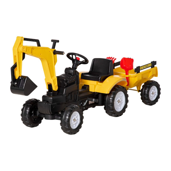 English Elm Aosom Kids Pedal Ride on Excavator Toy with Digging Bucket and Detachable Trailer W2225P217064