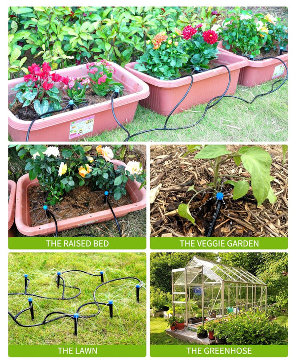 English Elm 100ft Drip Irrigation Kit Brass Splitter Adjustable Emitters Garden Greenhouse Watering W2181P170944