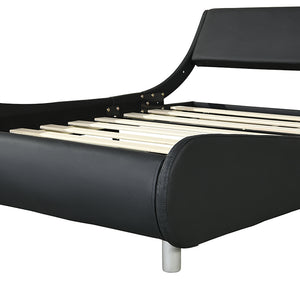 English Elm Faux Leather Platform Bed with RGB LED Lights, App & Remote, Curved Headboard, Wood Slats, Queen W2297P380527